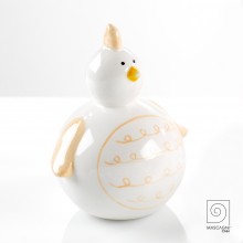 Керамична фигура кокошка 12см бяло/оранж